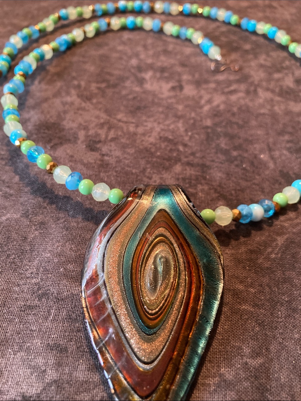 Boho Multicolor Glass Pendant Necklace - Blue Green Beaded